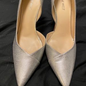 Silver Nine West heels.